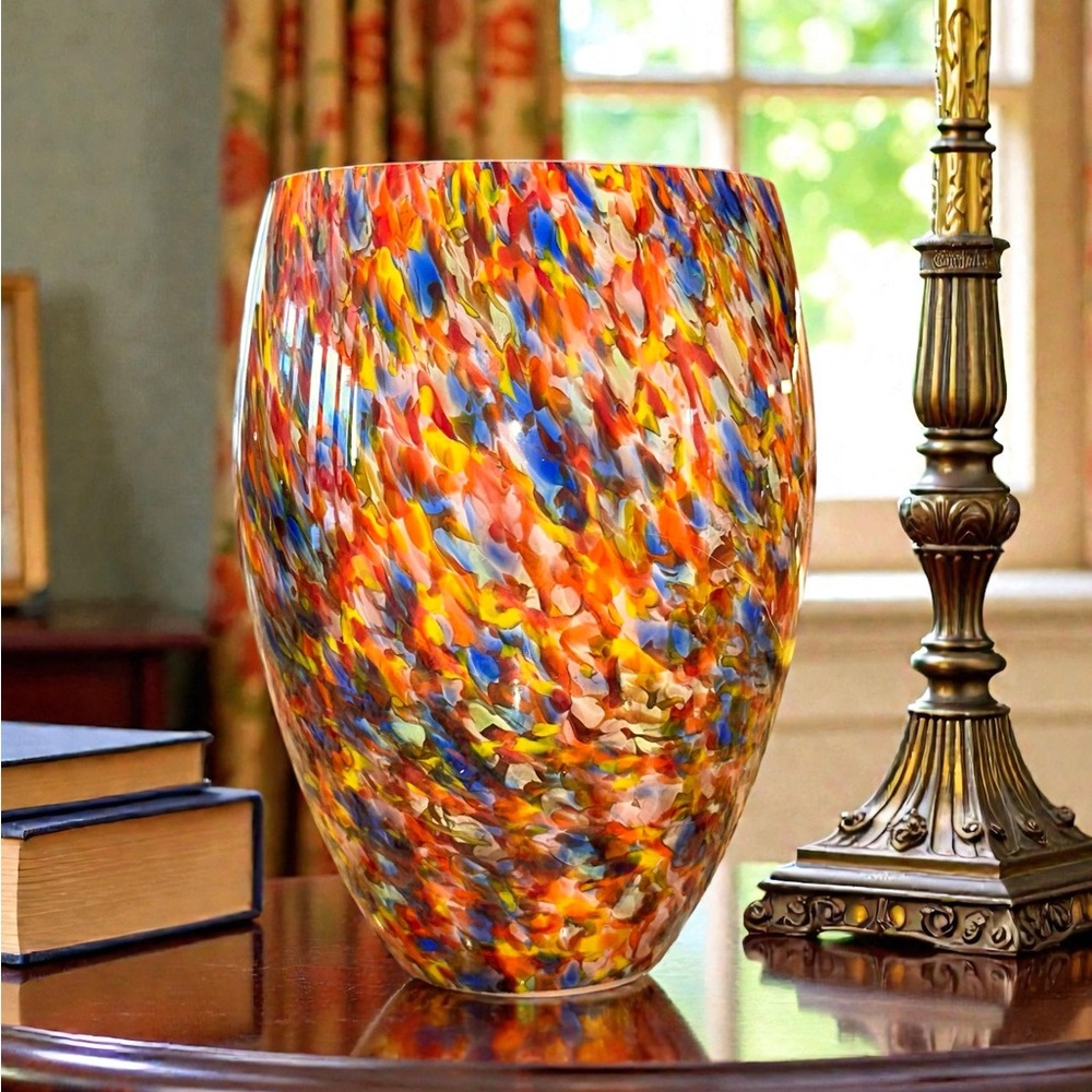 Vintage Kamei Murano Style Hand Blown Art Glass Lamp Shade 2 in Fitter Confetti